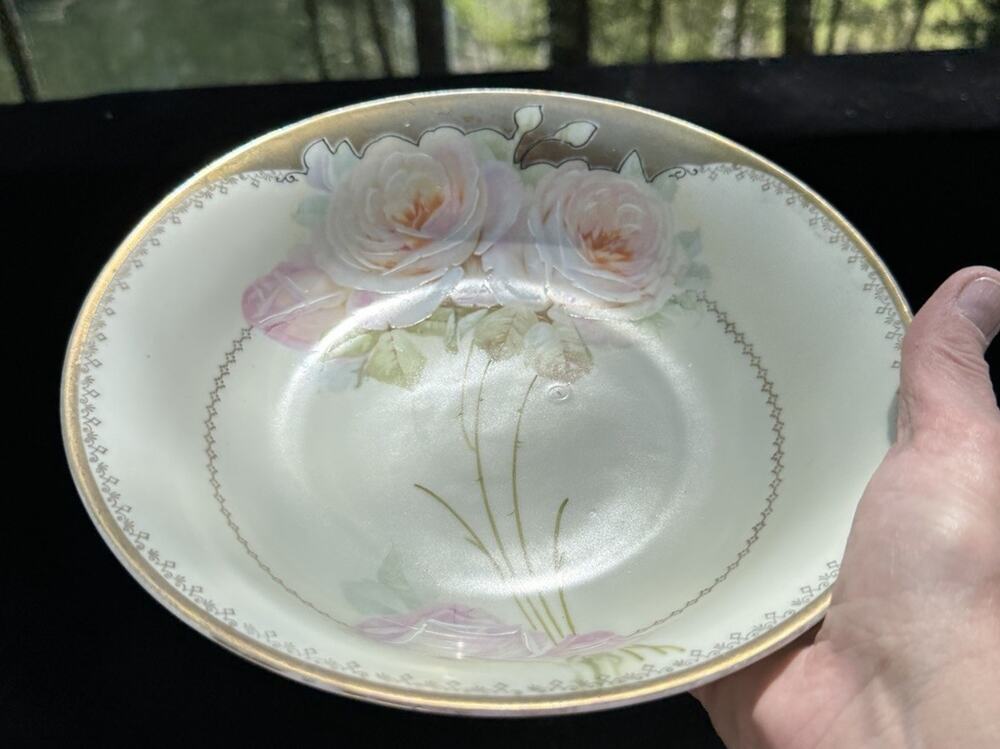 Vtg Antique Art Nouveau Hand Painted Roses Porcelain Bowl Bavaria -A45